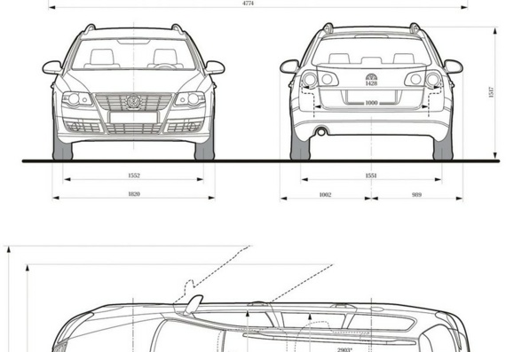 Volkswagen Passat Variant (B6) (Фольцваген Пассат Варянт (Б6)) - чертежи (рисунки) автомобиля